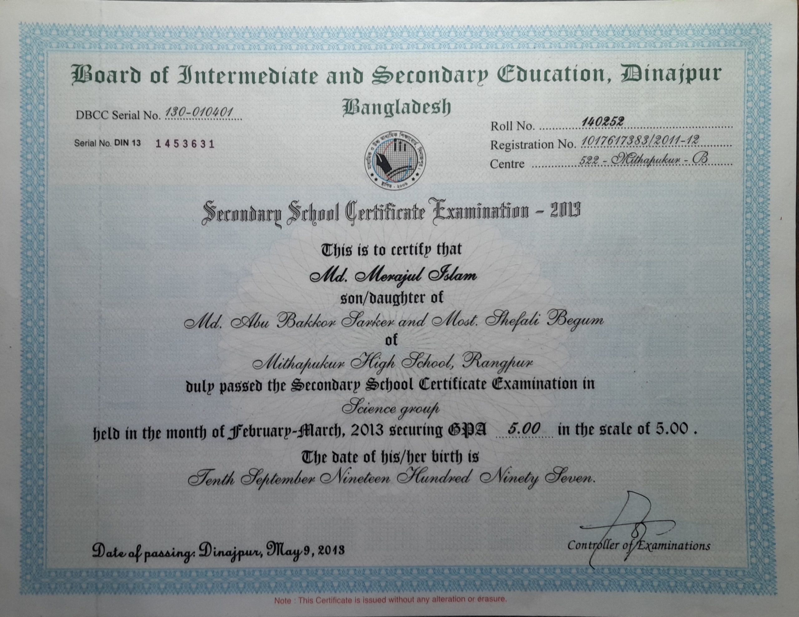 SSC certificate